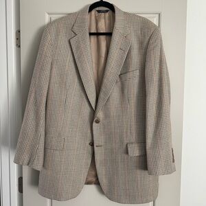 BROOKS BROTHERS / CLASSIC TAN HOUNDSTOOTH BLAZER / 46R / 100% WOOL